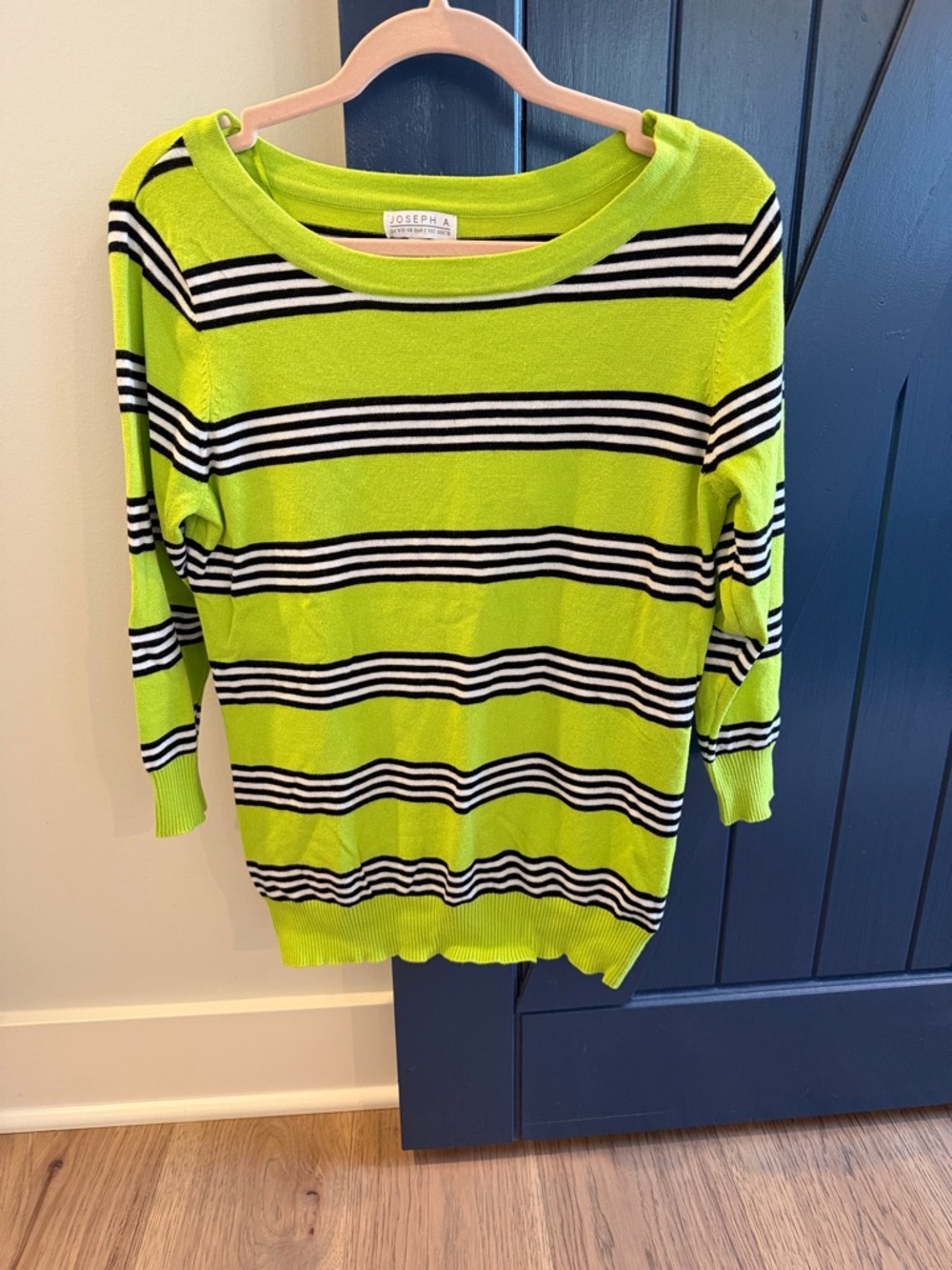 Joseph A Neon Lime & Black Striped 3/4 Sweater